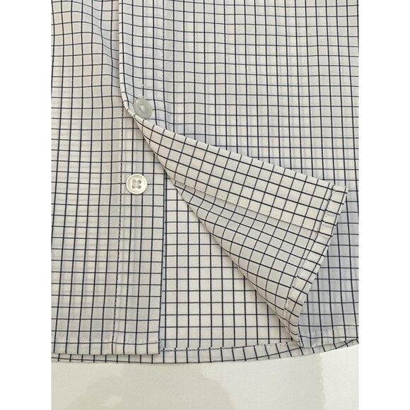 Mizzen + Main Leeward White Navy Mini Grid Check Shirt Men’s XL Stretch Spread - Picture 10 of 16